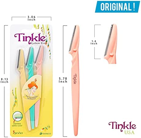 Dorco Tinkle Eyebrow Razor, Hair Trimmer Shaver and Tough Up Tool, Facial Razor with Safety Cover, 6 Razors | Dermaplaning Razor Tool | Skincare Party Favors | Dermaplaning Tools Beauty Stocking Stuffers Gift