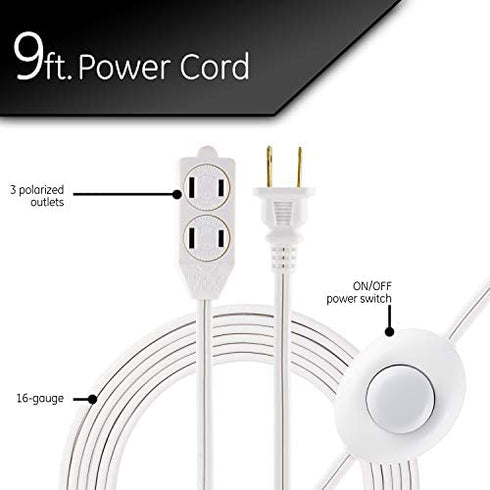 GE 42803 3 Outlet Extension Cord with On/Off Switch Perfect for Lamps, Holiday and Christmas Lights, 9 ft, White