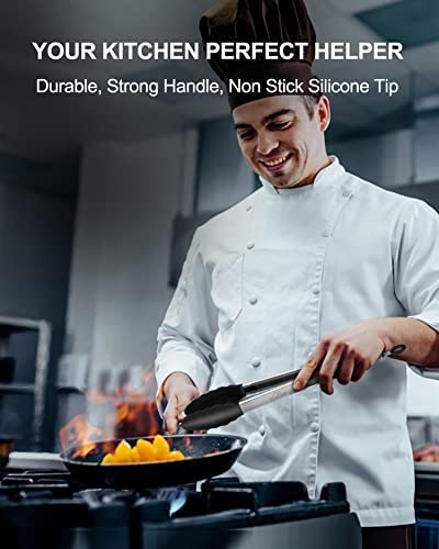 Bnlcd Kitchen Tongs, Premium Stainless Steel Locking Cooking Tongs with Silicone Tips, Non-Slip Food Tongs for Cooking, Heavy Duty, Non-Stick, 480?, Set of 3-7" 9" and 12" Black