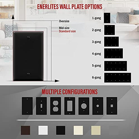 ENERLITES Blank Device Wall Plate, Gloss Finish, Standard Size 1-Gang 4.50" x 2.76", Polycarbonate Thermoplastic, 8801-BK-10PCS, Black (10 Pack)