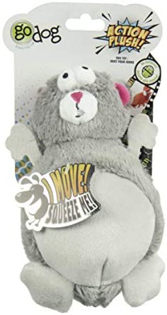 goDog Action Plush Squirrel Animated Squeaky Dog Toy, Chew Guard Technology - Gray, One Size
