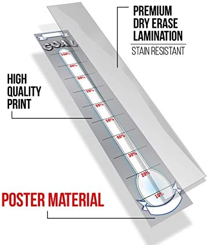 Goal Setting Fundraising Donation Thermometer - 11x48 - Dry Erase Reusable Paper Poster - Fundraiser Milestone Company Goals Chart - Office Wall Temperature Posters Charts (Grey)
