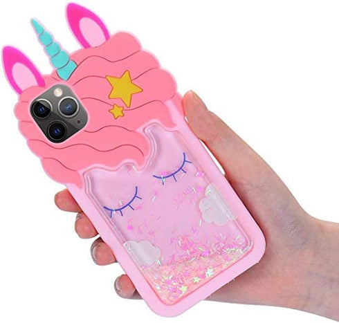 Jowhep Case for iPhone 12 Mini Silicone Carton 3D Design Cute Cover Fashion Funny Kawaii Shiny Protective Shell for iPhone 12 Mini 5.4" Animal Cool Fun Cases Girls Women Kids Pink Quicksand Unicorn