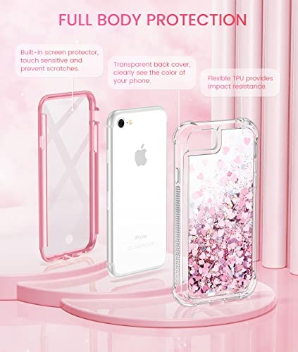 Caka Case for iPhone SE 2020, iPhone 7 8 SE 2020 Glitter Case with Built-in Screen Protector for Girls Women Girly Liquid Cover Shockproof Case for iPhone 6 6s 7 8 SE 2020 2022 (Rose Gold)