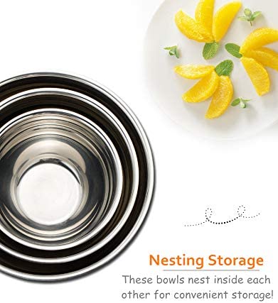 Stainless Steel Mixing Bowls with Lids (Set of 3), Non Slip Colorful Silicone Bottom Nesting Storage Bowls by Regiller-yyi, Polished Mirror Finish For Healthy Meal Mixing and Prepping 2.5 - 3.5-4.2QT