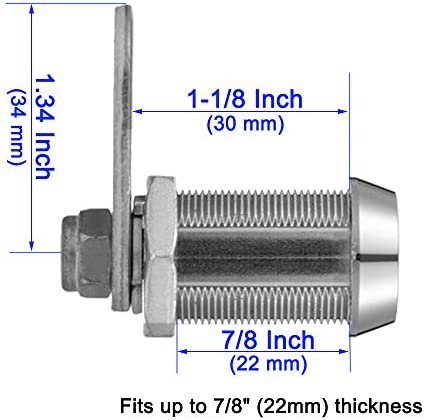 WOOCH Tubular Cam Lock Cabinet Lock,Keyed Alike Removable Key, 1-1/4" Cam and Offset Cam (1-1/8 Inch 90°, Chrome Finish, 4 Pack)