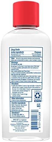 Band-Aid Brand Antiseptic Cleansing Liquid, First Aid Antiseptic Wash Relieves Pain & Kills Germs, with Benzalkonium Cl Wound Antiseptic & Lidocaine HCl Topical Analgesic, 6 fl. oz