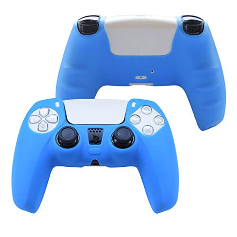 PS5 Controller Skin,Hikfly Silicone Cover for PS5 Grips Playstation 5 Controller Cover Protector Sleeve Kits Video Games with FPS Pro Thumb Grips Caps(Blue)
