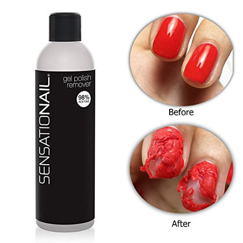 SensatioNail Gel Nail Polish Remover, 8 Fl. Oz. Bottle – 98% Acetone Nail Polish Remover with Eucalyptus and Vitamins A & E – Gently Removes Polish and Conditions Nails – Essential Nail Care Product