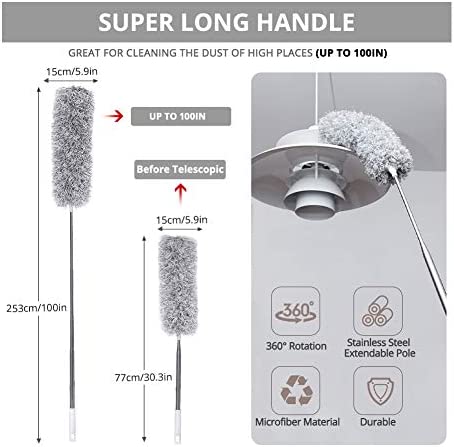 Webster Cobweb Duster, Feather Duster for Home, Extendable Dusters for Cleaning High Ceiling Fans, Hand Wall Duster, Long and Washable Dust Brush