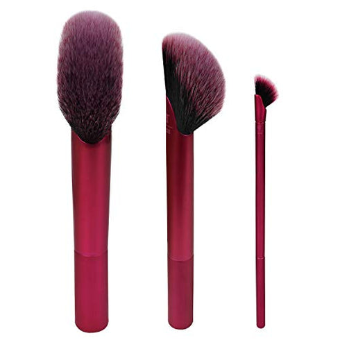 Real Techniques Rebel Edge Makeup Brushes, Cropped Brush Heads for Powder, Eyeshadow, Highlighter, and Blush, Set of 3