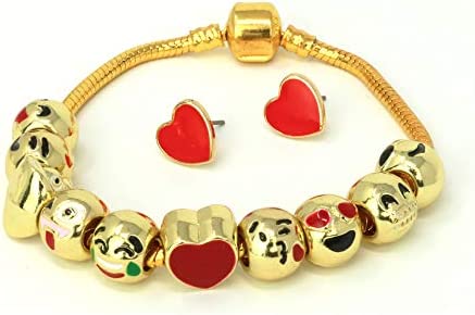 Big Mo's Toys Girls Gift - Emoji Charm Bracelet And Earrings Jewelry Set For Girls And Women