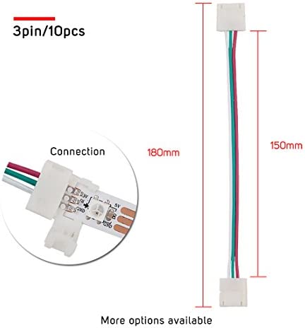 BTF-LIGHTING 10PCS 3Pin 10mm Wide Dual End with 15cm Long Cable LED Strip Solderless DIY Connector Adapter Conductor for WS2811 WS2812B SK6812 LED Flexible Strip Light