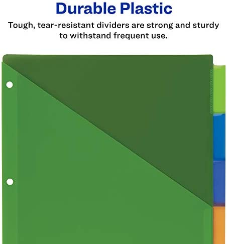Avery 5-Tab Plastic Binder Dividers with Pockets, Insertable Multicolor Big Tabs, 1 Set (11906)