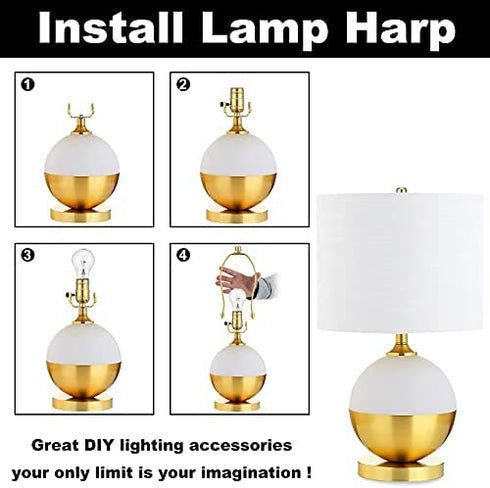 8 Inch Detachable Lamp Shade Harp Holder for Table and Floor Lamps, 2 Set Heavy Duty Lamp Shade Bracket with 3/8 Standard Saddle and Lamp Finial, Polished Brass