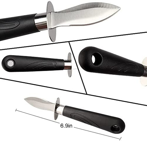 WENDOM Oyster Knife Shucker Set Oyster Shucking Knife and Gloves Cut Resistant Level 5 Protection Seafood Opener Kit Tools Gift(2knifes+1Glove+1Cloth)