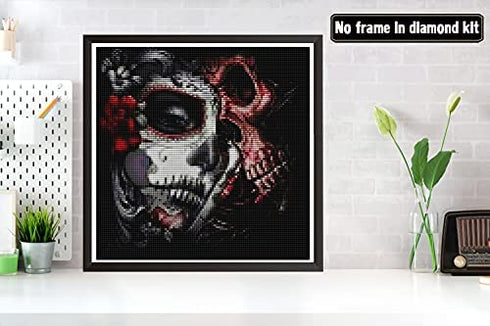 Bimkole 5D Diamond Painting Kits Skull Skeleton Couple, Full Drill Beauty Death DIY Rhinestone Embroidery Set Paint with Diamonds Art by Number Kits Cross Stitch Home Wall Craft Decoration (12x12in)