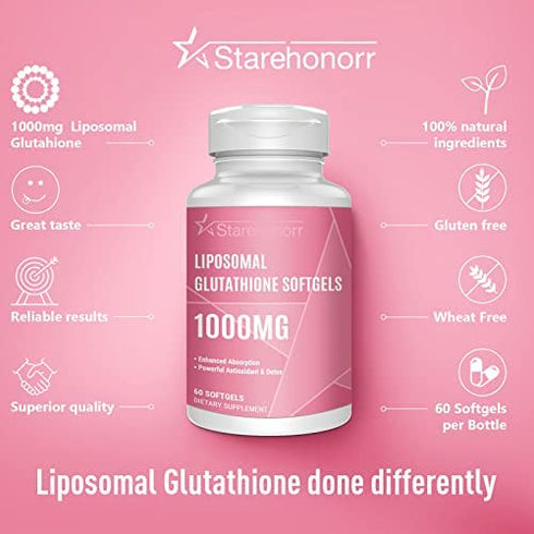 Liposomal Glutathione Softgels 1500MG, Reduced Glutathione Supplement with Vitamin C, Better Absorption, Non-GMO Powerful Antioxidant for Healthy Aging, Detox, Brain, Immune Health,120 Softgels