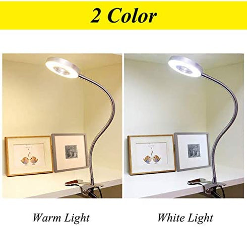 CLOOOUDS 7W Clip on Light, LED Clip On Lamp, USB Reading Book Light, Bed Lamp,Desk lamp, Warm Light and White Light