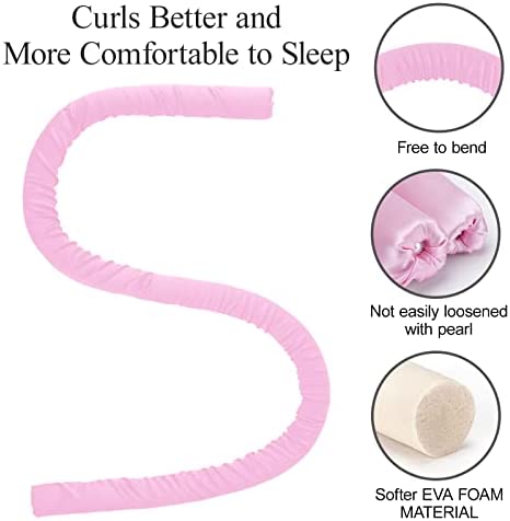 Heatless Curling Rod Headband, IENIN No Heat Curlers Hair Rollers to Sleep in Curl Ribbon with Scrunchies Hair Clips Overnight Hair Curlers for Women Long Hair Styling Tools(Pink)