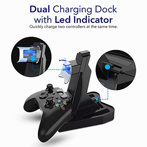 Dual Xbox Charging Station with USB Cable and LED Indicator | Xbox one Controller Charger Compatible with One S, One X | Fast Charging | (Vertical)
