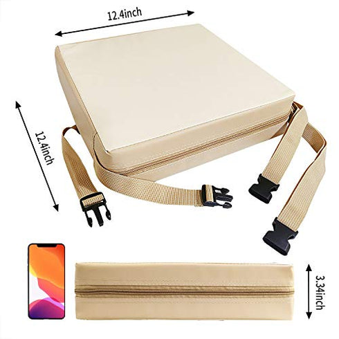 Toddler Booster Seat Dining, Washable 2 Straps Safety Buckle Kids Booster Seat for Dining Table, Portable Travel Increasing Cushion (Beige-PU)