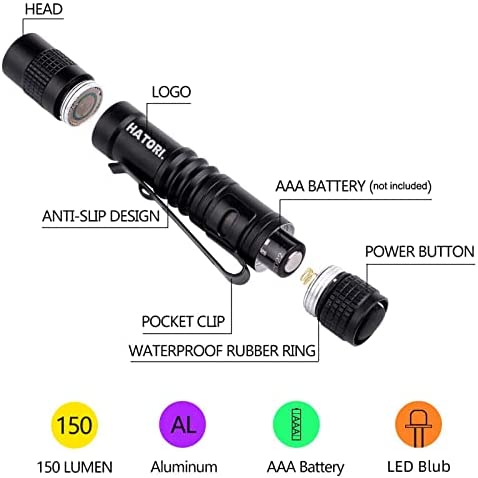 HATORI LED Mini Flashlight, Bright Small Handheld Pocket Flashlights Tactical High Lumens Pen Light for Camping, Outdoor, Emergency, 4 Pack(3.55Inch)