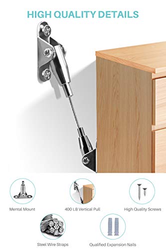 Furniture Straps for Baby Proofing(4 Pack), Metal Anti Tip Furniture Anchors Kit, Cabinet Wall Anchors Protect Toddler/Pet from Falling Furniture, Adjustable Earthquake-Resistant Child Safety Straps