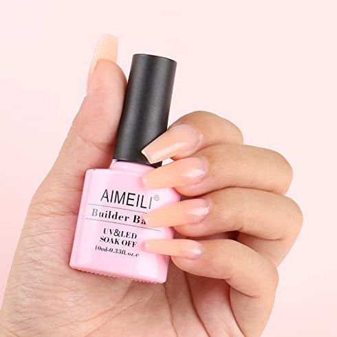 AIMEILI Builder Base Sheer Color Gel, No Need Slip Solution Builder Extension, Soak Off Gel Nail Polish 6pcs X 10ml - Kit Set 34