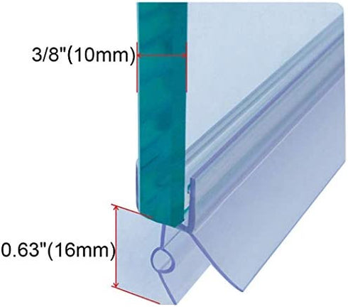 Cozylkx Frameless Shower Door Bottom Seal with Drip Rail for 3/8"(10mm) Glass, Length 27.5"/0.7m, Glass Door Sweep Stop Shower Leaking