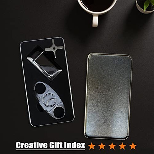 Bbsisgo Torch Lighter, Cigar Cutter and Lighter Set, Double Jet Flame Butane Lighter with Visible Window, Refillable Windproof Lighter, Gifts for Men(Sold Without Gas) (Silver)