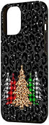 iPhone 12 Pro Max Christmas Trees with Plaid & Black Leopard Print Xmas Phone Case