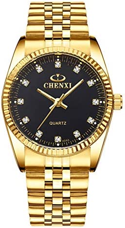 Couple Watches Classic Golden Stainless Steel Watch His and Hers Waterproof Quartz Watch