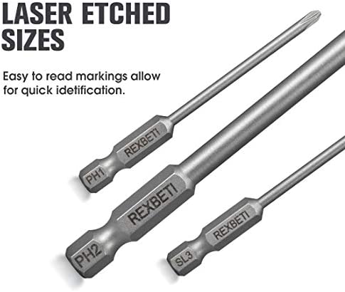 REXBETI Slotted Phillips Screwdriver Bit Set, 1/4 Inch Hex Shank S2 Steel Magnetic 3 Inch Long Drill Bits, 12 Piece