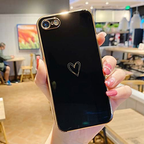 YKCZL Compatible with iPhone SE 2022 Case/iPhone SE 3 Case 2022 / iPhone SE 2020 Case/iPhone 8 Case/iPhone 7 Case with Loving Heart Pattern Side Print Design for Women Girls(Black)(Black)