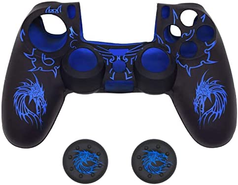Controller Skin for PS4, BRHE Anti-Slip Grip Silicone Cover Protector Case Compatible with PS4 Slim/PS4 Pro Wireless/Wired Gamepad Controller with 2 Dragon Carving Thumb Grip Caps