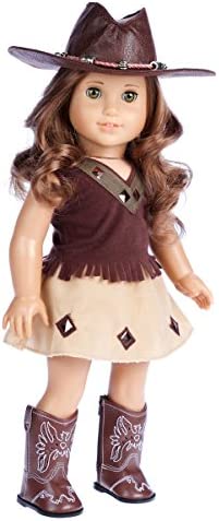 Dreamworld Collections - Cowgirl - 4 Piece Outfit - Cowgirl Hat, Skirt, Top and Cowgirl Boots - Clothes Fits 18 Inch Doll (Doll Not Included)