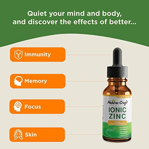Liquid Zinc Sulfate Immunity Booster - Pure Zinc Supplement for Immune Support Mood Boost and Brain Support - Immune Boost Liquid Ionic Zinc Drops Supplement for Hair Skin and Nails Mineral Supplement