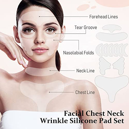 32 Pieces Facial Chest Neck Silicone Pad Reusable Face Forehead Patches Facial Sleeping Mask Cover for Smoothing Facial Chest Neck Forehead Eye Mouth