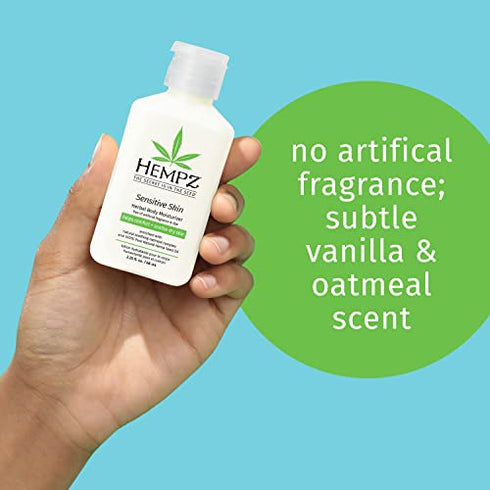 Hempz Sensitive Skin Herbal Body Moisturizer with Oatmeal, Shea Butter for Women and Men,2.25 oz. -Premium,Soothing Body Lotion with Hemp Seed, Cocoa Seed, Mango Seed for Dry Skin -Skin Care Products