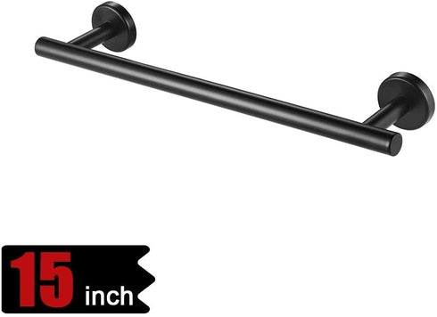 JQK Black Towel Bar, 12 Inch Stainless Steel Hand Towel Rack, Bathroom Towel Holder Matte Black Wall Mount, Total Length 15 Inch TB110L12-PB