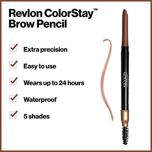 Eyebrow Pencil by Revlon, Colorstay Eye Makeup with Eyebrow Spoolie, Waterproof, Longwearing Angled Precision Tip, 215 Auburn, 0.01 Oz