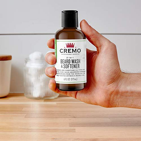 Cremo 2-in-1 Mint Blend Beard Wash & Softener, Cleans and Conditions All Lengths of Facial Hair, 6 Oz.