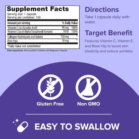 Sanar Naturals Collagen Pills with Vitamin C, E - Reduce Wrinkles, Tighten Skin, Boost Hair Skin Nails Joints - Collagen Wrinkle Formula - Hydrolyzed Collagen Peptides Supplement, 150 Capsules