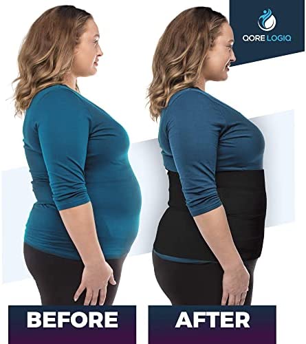 QORE LOGIQ Plus Size Abdominal Binder Post Surgery for larger Men + Women - Postpartum Belly Band - Compression Garment - Hernia Belt For Men + Woman - C Section Belly Binder - Adjustable (Black XL)