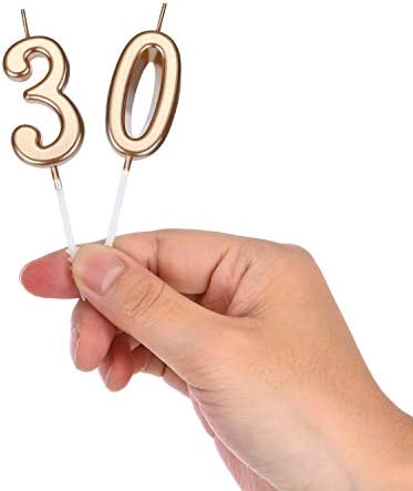 30th Birthday Candles Cake Number Candles Happy Birthday Cake Candles Topper Decoration for Birthday Wedding Anniversary Celebration Favor, Champagne Gold