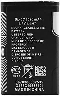 BL-5C 3.7V 1020mAh Rechargeable Battery Suitable for Household Radio with Current Protection 2 Pieces (Black)