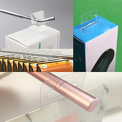 SnowTing 120Pcs Self Adhesive Plastic Hang Clear Tabs Hooks Display Card for Store Retail Display Slat Wall Hook Hangers, J-Hook & Slot Hole Pegboard Hang Tabs 2 Styles - Multiple Pack