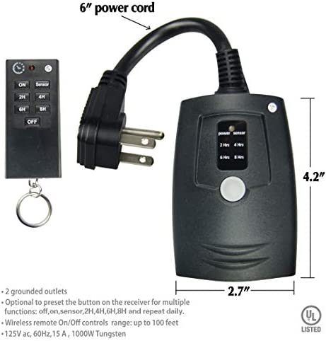 HomeHopes Outdoor Light Timer Remote Control, Christmas Light Timer Switch Outlet, Automatic Light Switch Timer Outlet