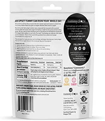 USDA Organic Tropical Ginger Variety Pack Tummydrops (mix of pineapple & yumberry, 33 individually wrapped drops)